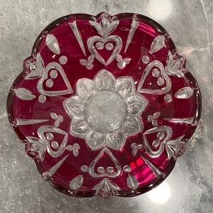 Studio Crystal Red and Clear Glass Decorative Bowl with Heart Design.